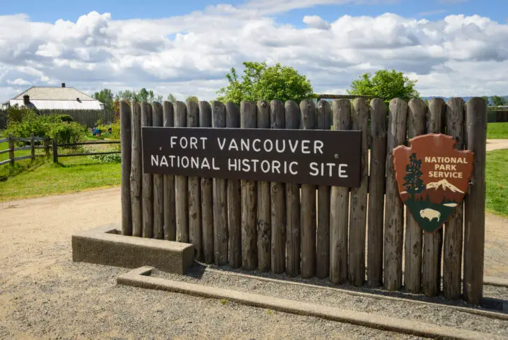 A view of the sign for Fort Vancouver National Historical Site