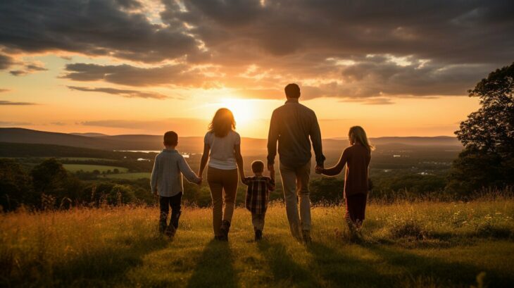 family enjoying scenic view in New England