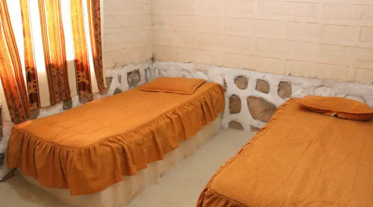 Our salty beds in the salt hotel in Bolivia. 